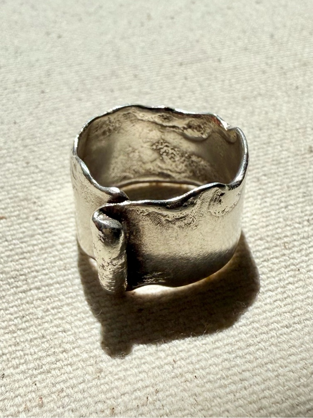 Sculptural Modernist Brutalist Sterling Silver Wide Band Ring Size 9 Signed